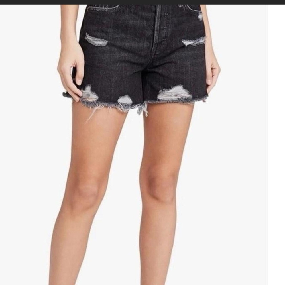 Free People Black Distressed Jean Shorts